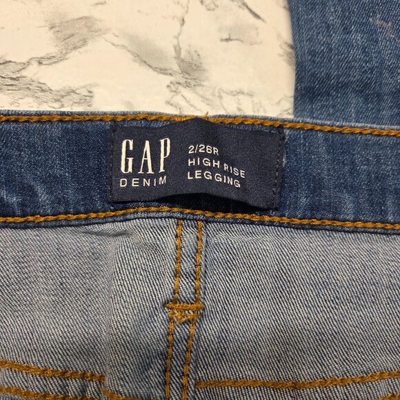 Gap 2/26R Medium Wash Denim Blue Distressed High Rise Jean Leggings - Picture 11 of 12